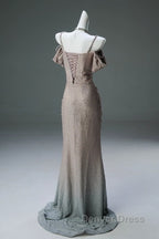 Spaghetti Straps Mermaid Beading Satin Long Prom Dresses Rhinestone Formal Evening Dresses