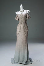 Spaghetti Straps Mermaid Beading Satin Long Prom Dresses Rhinestone Formal Evening Dresses