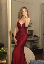 Spaghetti Straps Mermaid Long Prom Dress,Unique Prom Dresses