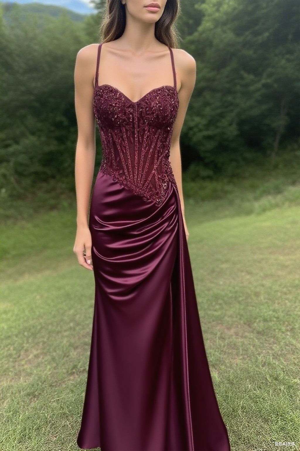 Spaghetti Straps Mermaid Prom Dress Appliqued Corset Prom Dresses With Split