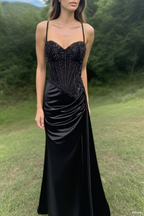 Spaghetti Straps Mermaid Prom Dress Appliqued Corset Prom Dresses With Split