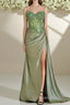 Spaghetti Straps Mermaid Prom Dress Appliqued Corset Prom Dresses With Split