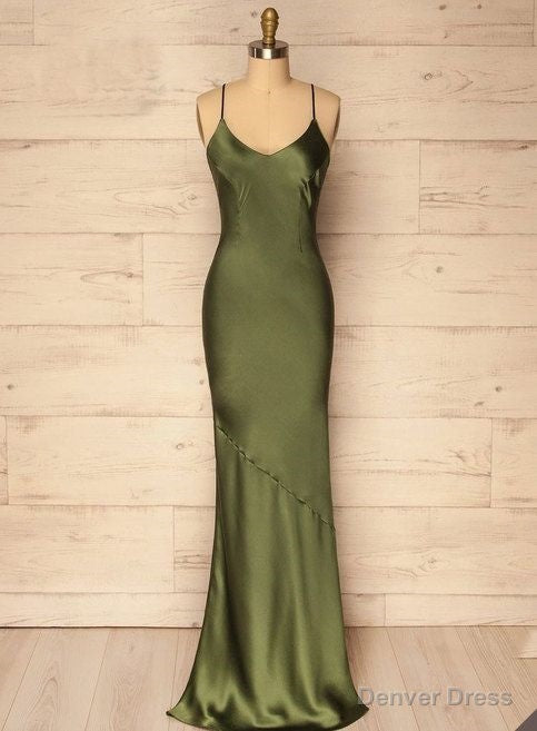 Spaghetti Straps Olive Green Sheath Prom Dresses Prom Dress Main image