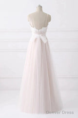 Spaghetti Straps Pink A-Line Floor Length Wedding Dresses