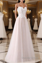 Spaghetti Straps Pink A-Line Floor Length Wedding Dresses