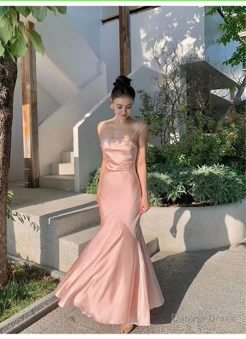 Spaghetti Straps Pink Mermaid Long Prom Dresses Secondary image