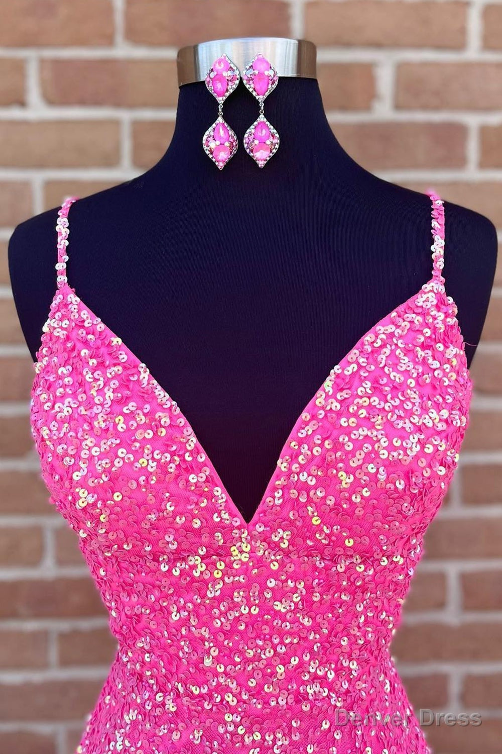 Spaghetti Straps Pink Sequins Short Homecoming Dresses with Criss Cross Back