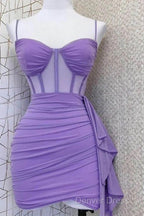 Spaghetti Straps Pleats Cute Homecoming Dress Mini Prom Dresses