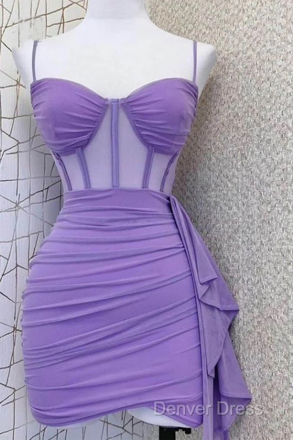Spaghetti Straps Pleats Cute Homecoming Dress Mini Prom Dresses