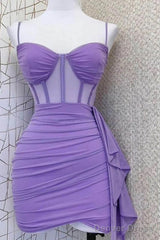 Spaghetti Straps Pleats Cute Homecoming Dress Mini Party Dress
