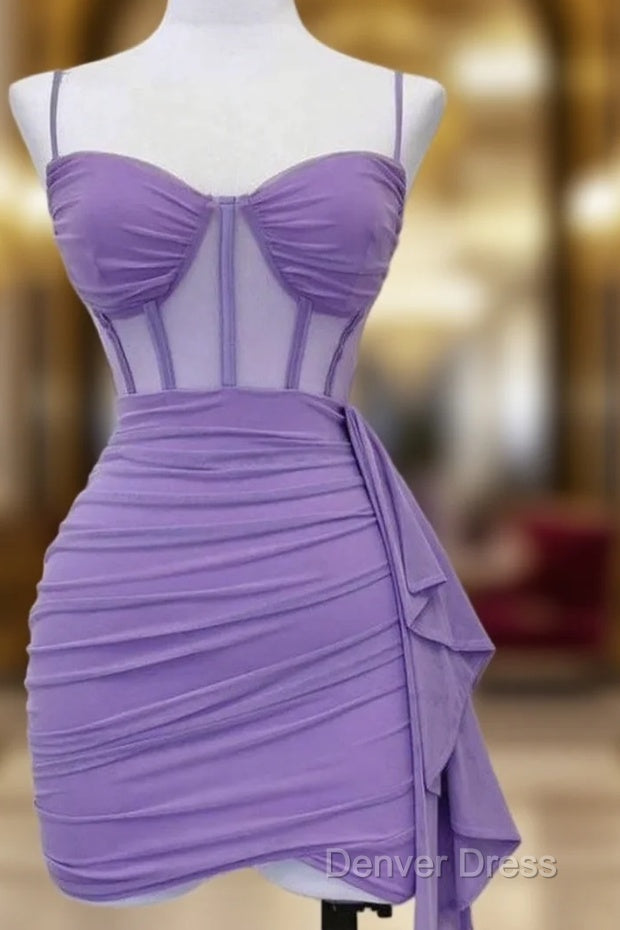 Spaghetti Straps Pleats Cute Homecoming Dress Mini Prom Dresses