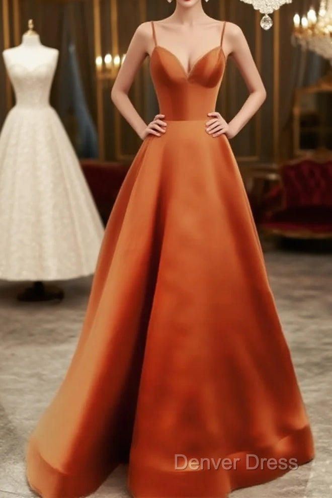 Spaghetti Straps Prom Dresses Long Satin V Neck Main image