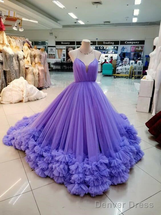 Spaghetti Straps Purple Wedding Dresses Tulle Bodice With Handmade Flowers Main image