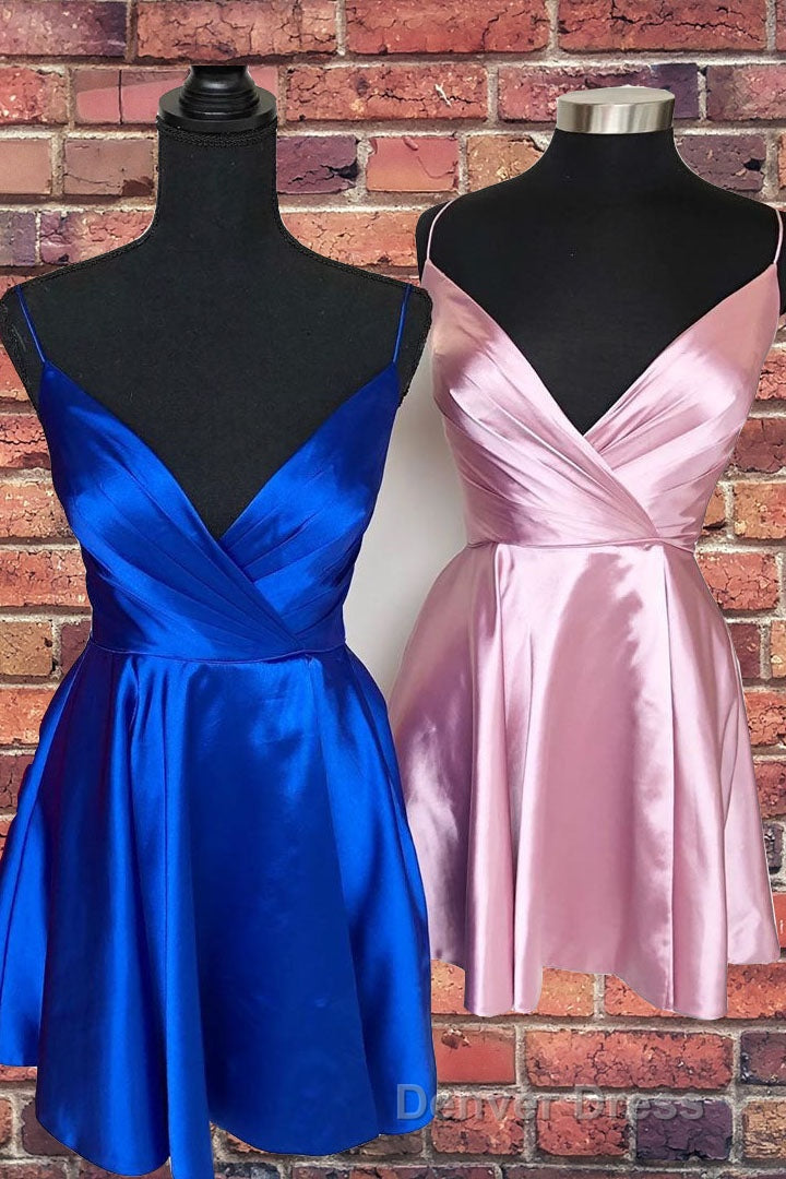 Spaghetti Straps Satin Homecoming Dress,Mini Prom Dresses