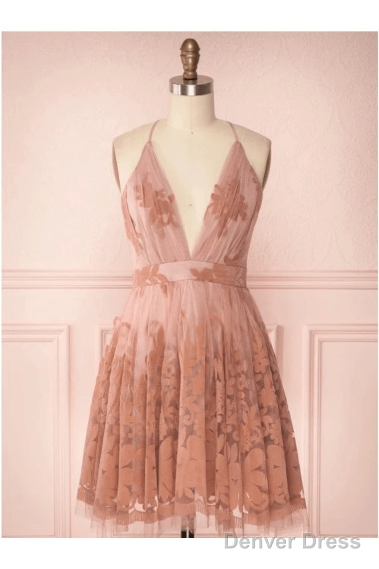 Spaghetti Straps Short Pink Homecoming Dresses Criss Cross Back