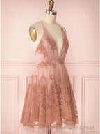 Spaghetti Straps Short Pink Homecoming Dresses Criss Cross Back