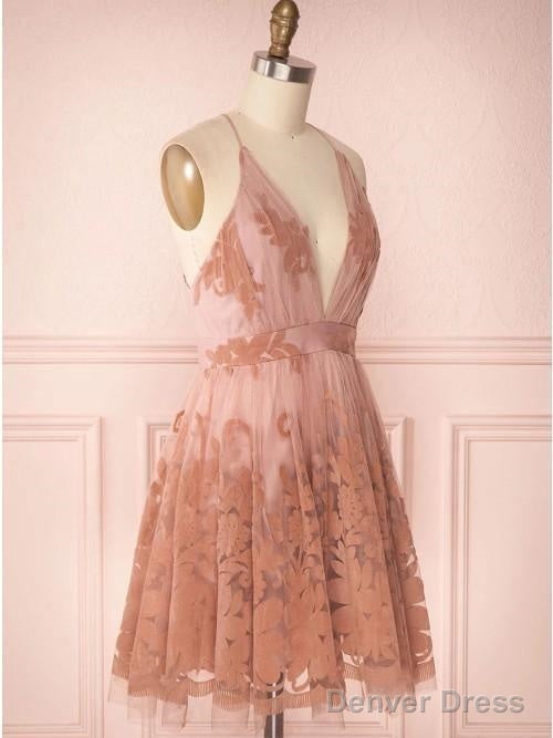 Spaghetti Straps Short Pink Homecoming Dresses Criss Cross Back