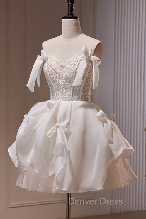 Spaghetti Straps Short Prom Dresses with Lace, Homecoming Gown with Bowknot Secondary image