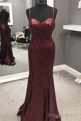 Spaghetti Straps Sweetheart Mermaid Sequins Prom Dresses
