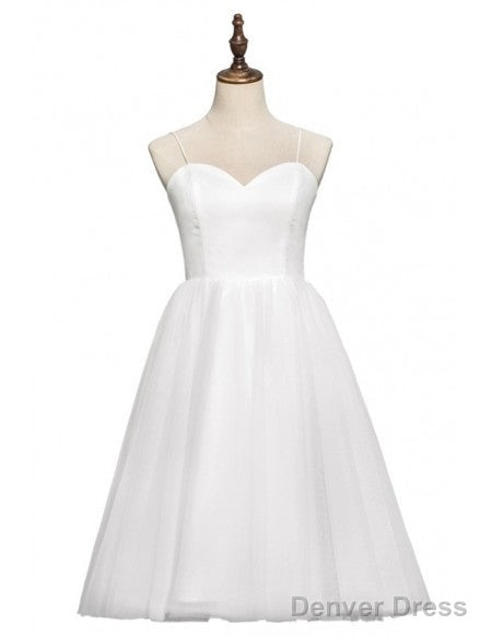 Spaghetti Straps Tea Length 80S Vintage Ballet Wedding Dress