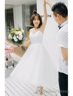 Spaghetti Straps Tea Length 80S Vintage Ballet Wedding Dress