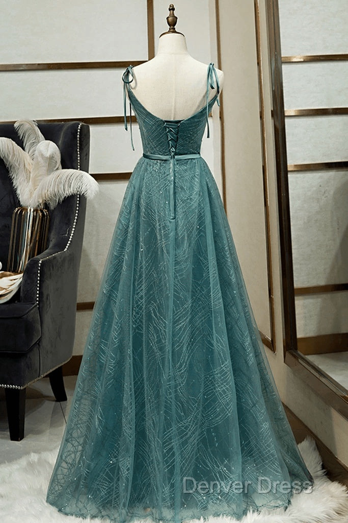 Spaghetti Straps Tulle Modest A Line Evening Dresses Long Prom Dresses Secondary image