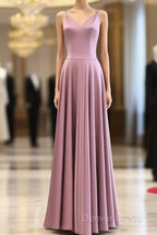 Spaghetti Straps V Neck Ankle Length Bridesmaid Dresses