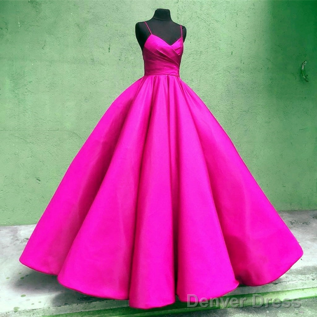 Spaghetti Straps V-Neck Ball Gowns Prom Satin Dresses Secondary image