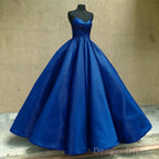Spaghetti Straps V-Neck Ball Gowns Prom Satin Dresses