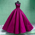 Spaghetti Straps V-Neck Ball Gowns Prom Satin Dresses