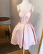 Spaghetti Straps V Neck Homecoming Dress Satin Cocktail Dresses