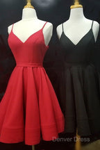 Spaghetti Straps V Neck Satin Homecoming Dress Ball Gowns Prom Dresses
