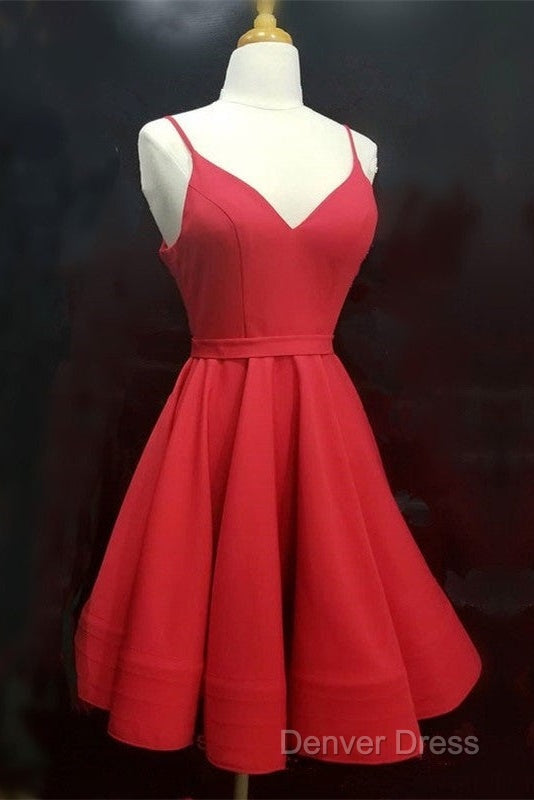Spaghetti Straps V Neck Satin Homecoming Dress Ball Gowns Prom Dresses