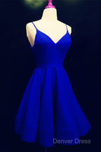 Spaghetti Straps V Neck Satin Homecoming Dress Ball Gowns Prom Dresses