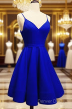 Spaghetti Straps V Neck Satin Homecoming Dress Ball Gowns Prom Dresses