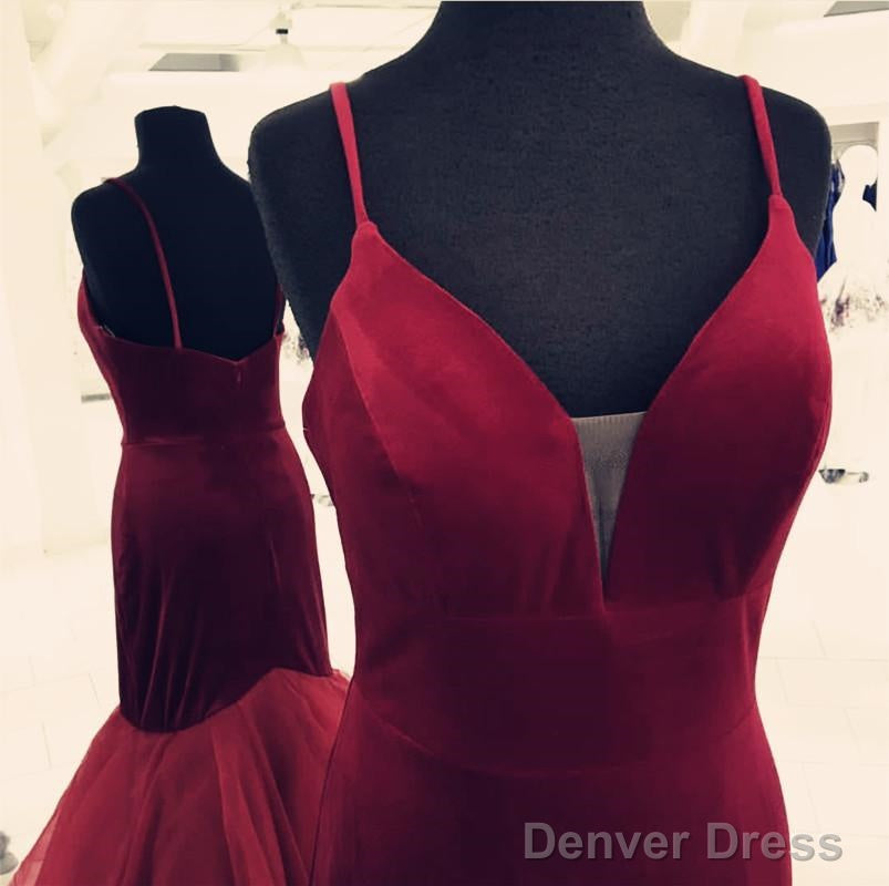 Spaghetti Straps V-Neck Velvet Prom Dresses Mermaid Evening Gowns Secondary image
