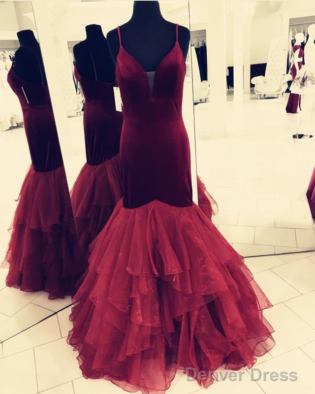 Spaghetti Straps V-Neck Velvet Prom Dresses Mermaid Evening Gowns Main image