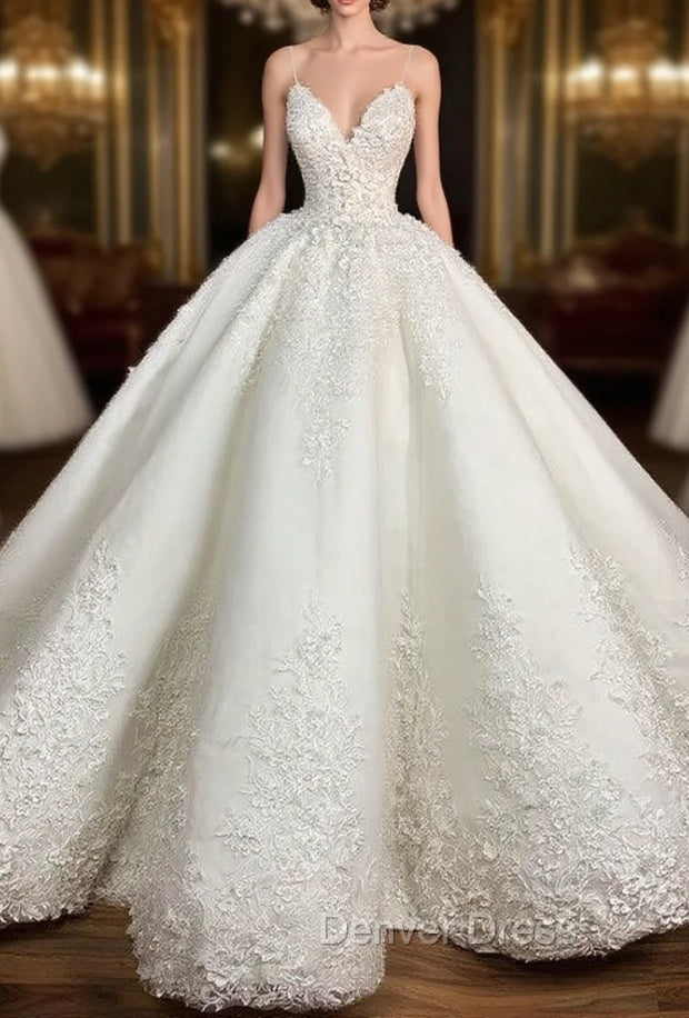 Spaghetti Straps Wedding Dresses Ball Gowns Appliques