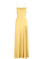 Spaghetti Strps Yellow Slit Long Prom Dresses