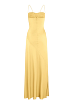 Spaghetti Strps Yellow Slit Long Prom Dresses