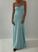 Spaghetti Strps Yellow Slit Long Prom Dresses