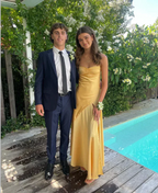 Spaghetti Strps Yellow Slit Long Prom Dresses