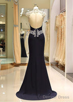 Spandex High Collar Black Sheer Back Mermaid Prom Dress