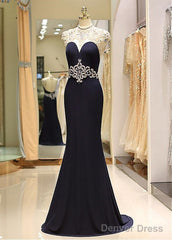 Spandex High Collar Black Sheer Back Mermaid Prom Dress