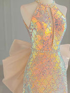 Sparkle A Line Scoop Neckline Sequin Gold Long Prom Dresses