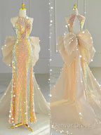 Sparkle A Line Scoop Neckline Sequin Gold Long Prom Dresses