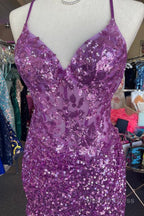 Sparkle Appliques Sequin Bodycon Lilac Homecoming Lace-up Dress