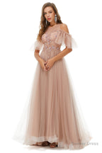 Sparkle Beaded Cool Shoulder A Line Beaded Prom Dresses