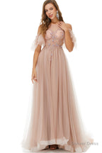 Sparkle Beaded Cool Shoulder A Line Beaded Prom Dresses