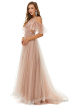 Sparkle Beaded Cool Shoulder A Line Beaded Prom Dresses
